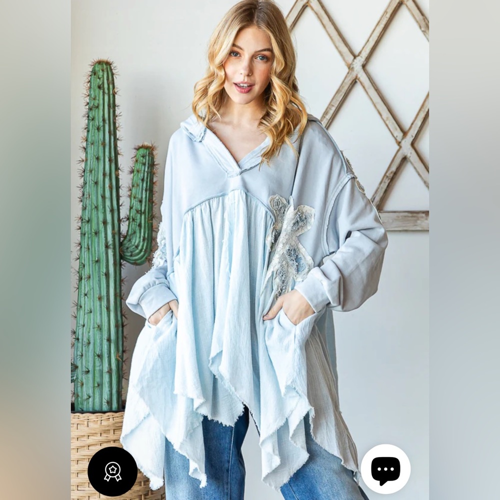 New Oli & Hali Daisy Patchwork Ruffle Hem Oversized Hooded Top - Picture 3 of 6
